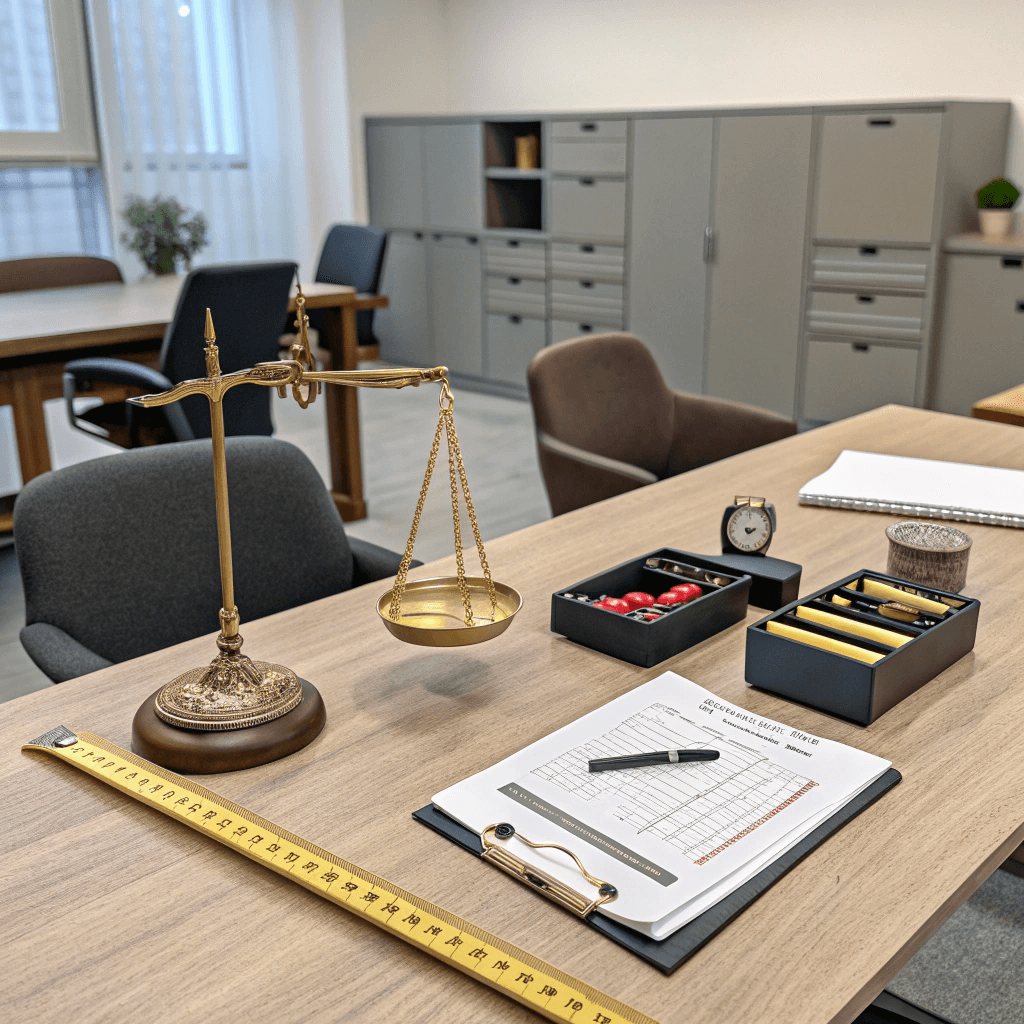 balance-court-tools-on-a-table-in-an-office محامي لقضايا المخدرات تبوك